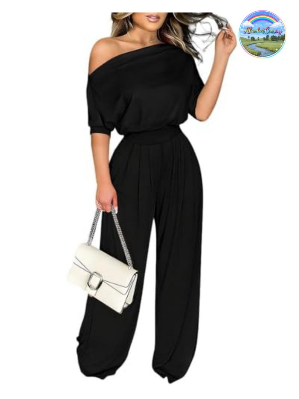 Women's One Shoulder Wide Leg Jumpsuit with Pockets Casual Summer Romper